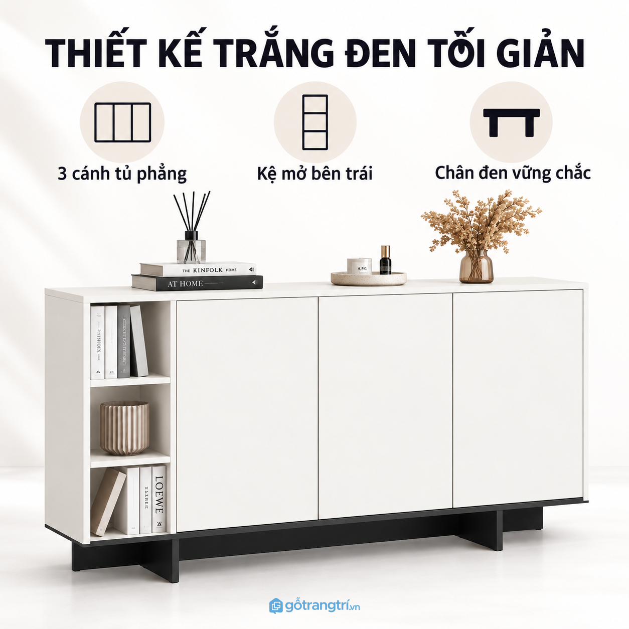 Thiết kế trắng tối giản với điểm nhấn chân đen Thiết kế trắng tối giản với điểm nhấn chân đen