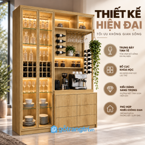 Thiết kế tủ rượu hiện đại, nhiều khoang trưng bày