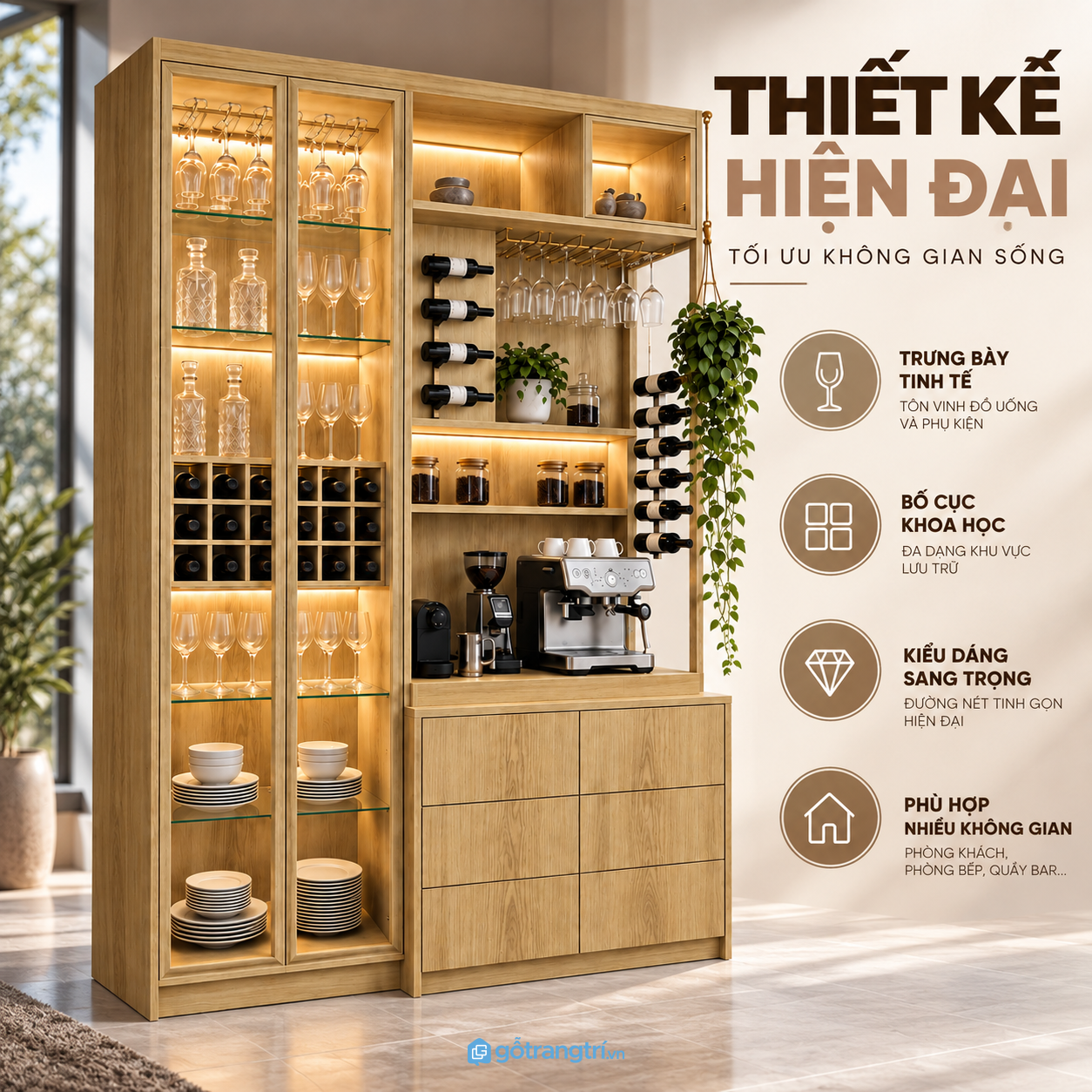 Thiết kế tủ rượu hiện đại, nhiều khoang trưng bày Thiết kế tủ rượu hiện đại, nhiều khoang trưng bày