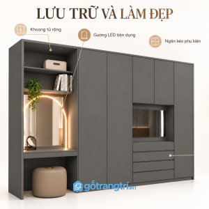 Tích hợp bàn trang điểm và nhiều khu vực lưu trữ