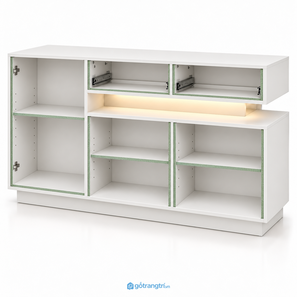 Tủ buffet phòng khách màu trắng có đèn LED hiện đại GHS-5144 - hình ảnh thực tế 1