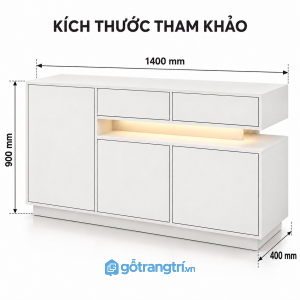 Tủ buffet phòng khách màu trắng có đèn LED – Thiết kế tối giản, lưu trữ tiện nghi