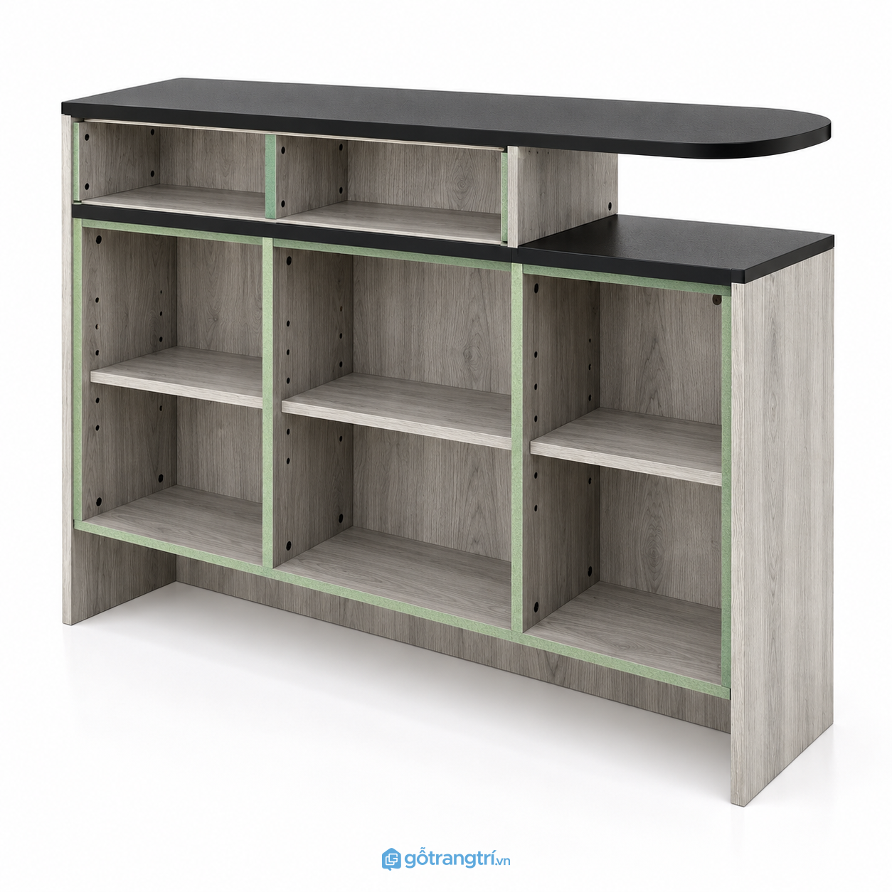 Tủ Console Gỗ Nâu Mặt Đen Thiết Kế Lệch Tầng Hiện Đại H2: GHS-4069 - hình ảnh thực tế 1