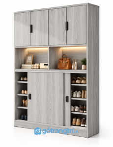 Tủ Giày Kịch Trần Màu Nâu Óc Chó Kết Hợp Kệ Trang Trí Đèn LED GHS- GHS-5142 - 1200x400x2000mm - Màu gỗ 413 - GHS-5142b