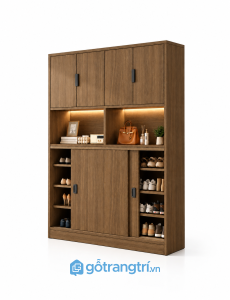 Tủ Giày Kịch Trần Màu Nâu Óc Chó Kết Hợp Kệ Trang Trí Đèn LED GHS- GHS-5142