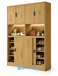 Tủ Giày Kịch Trần Màu Nâu Óc Chó Kết Hợp Kệ Trang Trí Đèn LED GHS- GHS-5142 - 1200x400x2000mm - Màu gỗ sồi - GHS-5142e
