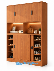 Tủ Giày Kịch Trần Màu Nâu Óc Chó Kết Hợp Kệ Trang Trí Đèn LED GHS- GHS-5142 - 1200x400x2000mm - Màu gỗ xoan đào - GHS-5142f