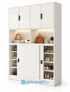 Tủ Giày Kịch Trần Màu Nâu Óc Chó Kết Hợp Kệ Trang Trí Đèn LED GHS- GHS-5142 - 1200x400x2000mm - Màu trắng - GHS-5142j