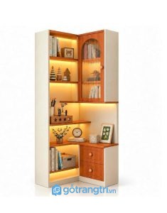 Tủ kệ góc chữ L màu trắng vân gỗ có đèn LED GHS-1023