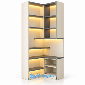Tủ kệ góc chữ L màu trắng vân gỗ có đèn LED GHS-1023 - hình ảnh thực tế 1