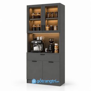 Tủ pantry gỗ có quầy pha cà phê hiện đại GHS-5125 - 90x45x200cm - Màu ghi - GHS-5125b