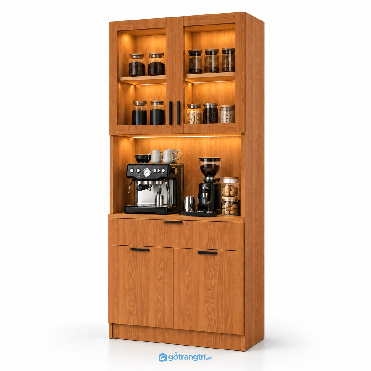 Tủ pantry gỗ có quầy pha cà phê hiện đại GHS-5125 - 90x45x200cm - Màu gỗ 414 - GHS-5125g