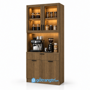 Tủ pantry gỗ có quầy pha cà phê hiện đại GHS-5125 - 90x45x200cm - Màu gỗ óc chó - GHS-5125e