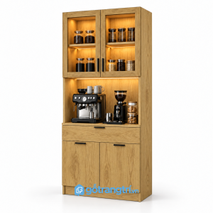 Tủ pantry gỗ có quầy pha cà phê hiện đại GHS-5125 - 90x45x200cm - Màu gỗ sồi - GHS-5125c