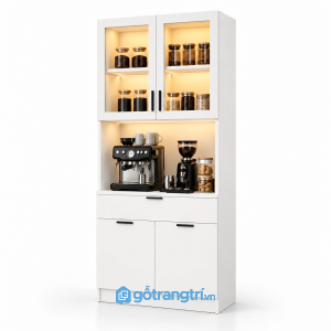 Tủ pantry gỗ có quầy pha cà phê hiện đại GHS-5125 - 90x45x200cm - Màu trắng - GHS-5125a