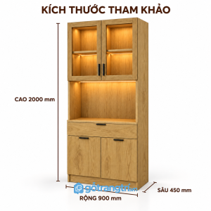 Tủ pantry gỗ có quầy pha cà phê – lưu trữ gọn gàng