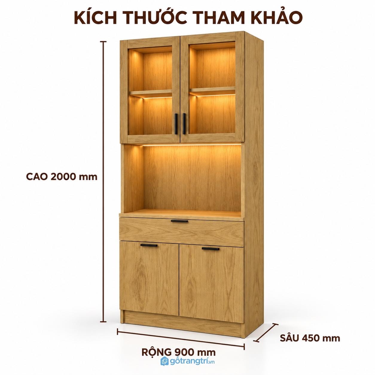 Tủ pantry gỗ có quầy pha cà phê – lưu trữ gọn gàng