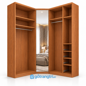 Tủ quần áo chữ L có gương toàn thân và ngăn kéo GHS-5118 - hình ảnh thực tế 1