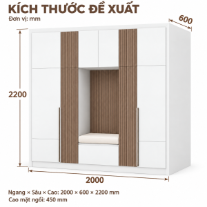 Tủ quần áo có ghế ngồi giữa và mảng sọc dọc
