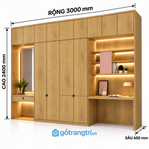 Tủ quần áo kết hợp bàn học và bàn trang điểm đa năng