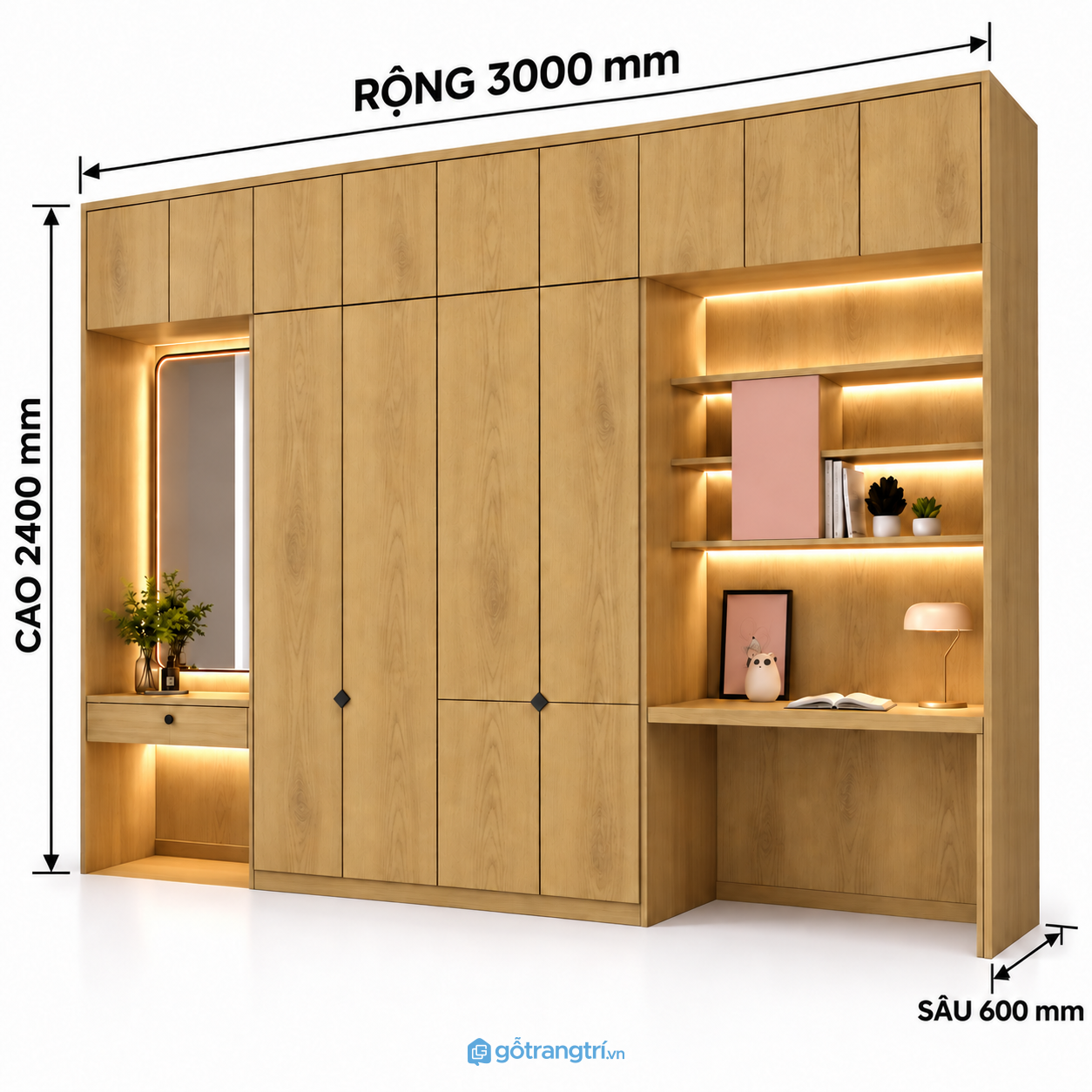Tủ quần áo kết hợp bàn học và bàn trang điểm đa năng Tủ quần áo kết hợp bàn học và bàn trang điểm đa năng