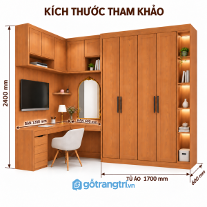 Tủ quần áo kết hợp bàn làm việc và bàn trang điểm đa năng
