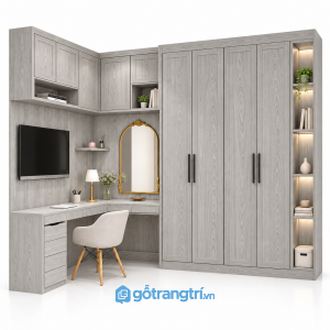 Tủ quần áo kết hợp bàn làm việc và bàn trang điểm GHS-5124 - 2300-1200x600x2400 - Màu gỗ 413