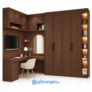 Tủ quần áo kết hợp bàn làm việc và bàn trang điểm GHS-5124 - 2300-1200x600x2400 - Màu gỗ 613