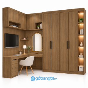 Tủ quần áo kết hợp bàn làm việc và bàn trang điểm GHS-5124 - 2300-1200x600x2400 - Màu gỗ óc chó