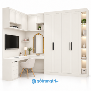 Tủ quần áo kết hợp bàn làm việc và bàn trang điểm GHS-5124 - 2300-1200x600x2400 - Màu trắng