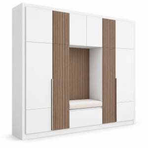 Tủ quần áo kết hợp ghế ngồi và mảng sọc dọc GHS-5150 - Màu trắng - GHS-5150-TRANG