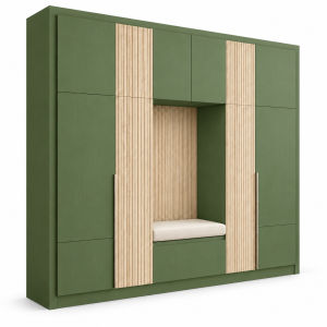 Tủ quần áo kết hợp ghế ngồi và mảng sọc dọc GHS-5150 - Xanh olive - GHS-5150-OLIVE