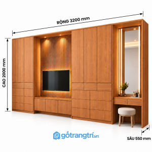Tủ quần áo kết hợp kệ tivi và bàn trang điểm đa năng
