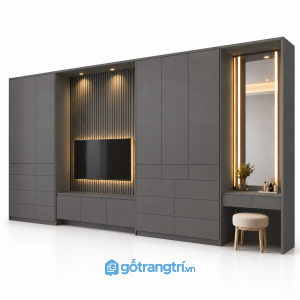 Tủ quần áo kết hợp kệ tivi và bàn trang điểm GHS-5119 - 3200x550x2000 - Màu ghi