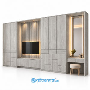 Tủ quần áo kết hợp kệ tivi và bàn trang điểm GHS-5119 - 3200x550x2000 - Màu gỗ 413