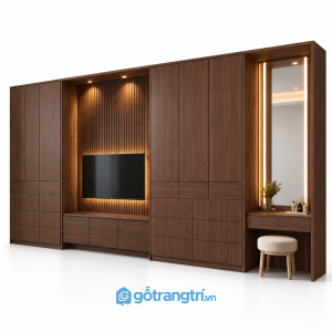 Tủ quần áo kết hợp kệ tivi và bàn trang điểm GHS-5119 - 3200x550x2000 - Màu gỗ 613