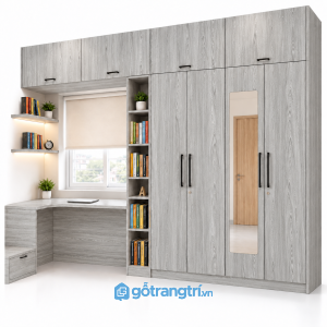 Tủ quần áo kịch trần kết hợp bàn học có gương GHS-5109 - 2500x600x2400 - Màu gỗ 413
