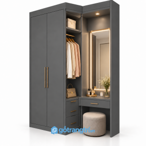 Tủ quần áo liền bàn trang điểm có khoang treo đồ GHS-5112 - 1600x600x2400 - Màu ghi