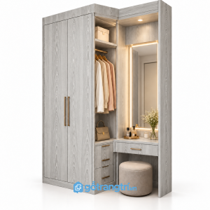 Tủ quần áo liền bàn trang điểm có khoang treo đồ GHS-5112 - 1600x600x2400 - Màu gỗ 413