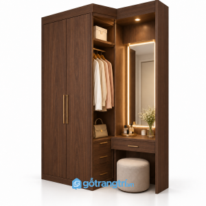 Tủ quần áo liền bàn trang điểm có khoang treo đồ GHS-5112 - 1600x600x2400 - Màu gỗ 613