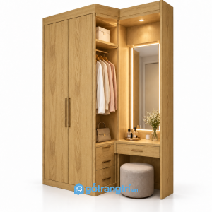 Tủ quần áo liền bàn trang điểm có khoang treo đồ GHS-5112 - 1600x600x2400 - Màu gỗ sồi