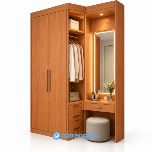 Tủ quần áo liền bàn trang điểm có khoang treo đồ GHS-5112 - 1600x600x2400 - Màu gỗ xoan đào
