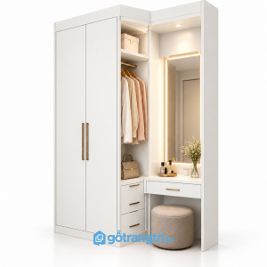 Tủ quần áo liền bàn trang điểm có khoang treo đồ GHS-5112 - 1600x600x2400 - Màu trắng
