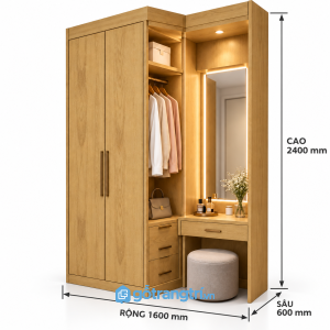 Tủ quần áo liền bàn trang điểm có khoang treo đồ tiện dụng