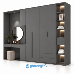 Tủ quần áo màu xám liền bàn trang điểm có kệ GHS-5110 - 2500x600x2000 - Màu ghi