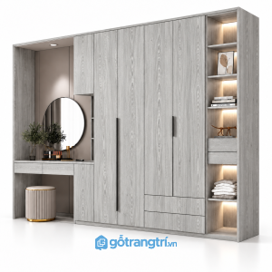 Tủ quần áo màu xám liền bàn trang điểm có kệ GHS-5110 - 2500x600x2000 - Màu gỗ 413