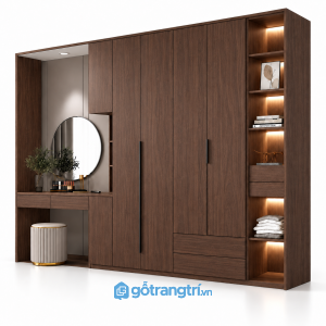 Tủ quần áo màu xám liền bàn trang điểm có kệ GHS-5110 - 2500x600x2000 - Màu gỗ 613