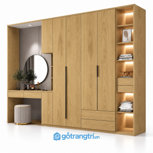 Tủ quần áo màu xám liền bàn trang điểm có kệ GHS-5110 - 2500x600x2000 - Màu gỗ sồi