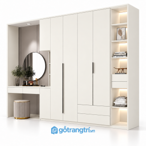 Tủ quần áo màu xám liền bàn trang điểm có kệ GHS-5110 - 2500x600x2000 - Màu trắng