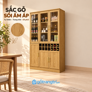 Tủ rượu gỗ cao 2m hiện đại dễ bố trí trong phòng khách